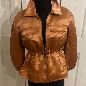 cinq a sept Metallic Copper Zip-Front Utility Jacket nwt